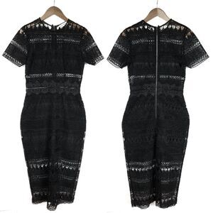 Karina Grimaldi Black Short Sleeve Crochet Lace Sheer Midi Dress Size Sm…